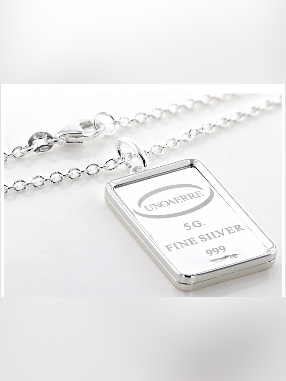 .999 Fine Silver 5g Footprints Ingot with Sterling Silver Frame and Cable Chain